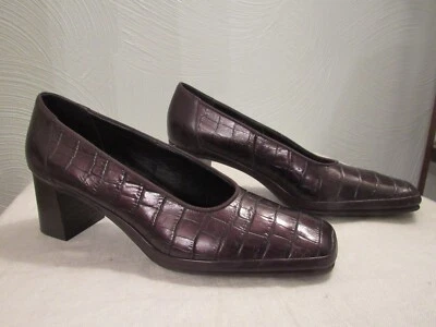 RANGONI FIRENZE brown leather anomal print women's square toe heels pumps 9.5 B - Image 1 of 4