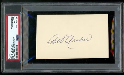 BOB UECKER Signed 3x5 Cut Card PSA SLAB coa AUTOGRAPH BREWERS ANNOUNCER VINTAGE - Image 1 of 2