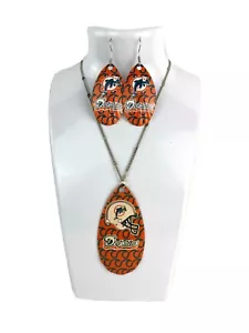 Juego de pendientes y collares giratorios de lágrima vintage con logotipo naranja de los Miami Dolphins - Imagen 1 de 2