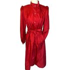 Vintage 1980s Cherry Red J. Gallery Rubber/Nylon Belted Trench Coat Size 6/7