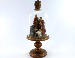 Nativity Scene Under Glass Dome WISEMEN & JESUS on Pedestal Christmas Décor - Picture 1 of 15