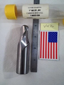NEW USA 1" DIAMETER CARBIDE END MILL. 2 FLUTE. BALL 4" OAL 1-1/2" LOC USA -V476- - Picture 1 of 2