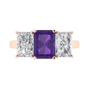 4 tcw Emerald Vintage Engagement Ring, 14K Rose Gold Natural Gemstone - Picture 1 of 40