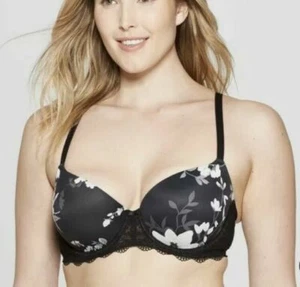 NEW Auden Daydream Light Lift Lace Demi T-shirt Bra 32C Black White Floral - Picture 1 of 1
