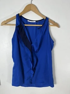 T Tahari Petite Womens Top Sz XS Royal Blue Sleeveless Ruffle V Neck Blouse Cami - Imagen 1 de 6