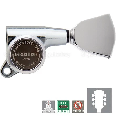 NEW Gotoh SG381-04 MGT MAGNUM LOCKING TRAD Keystone Tuners Keys Set 3x3 - CHROME - Image 1 of 4