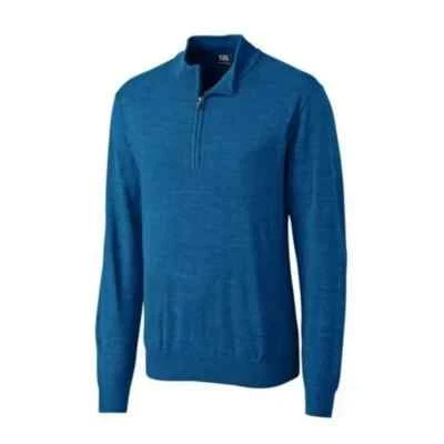 NWOT Men's 2XB 1/4 Zip Cutter & Buck Merino Wool Acrylic Blue Sweater msrp $168 - Image 1 of 4