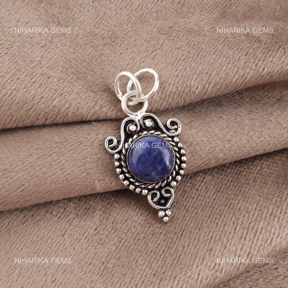 Rotondo Naturale Sodalite Argento Sterling Terzo Occhio Chakra Anniversario Wife - Immagine 1 di 4