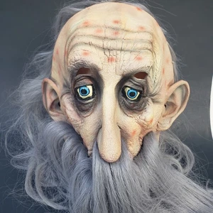 1999 Paper Magic Old Man Zauberer Zwerg lange graue Haare & Bart Halloween Maske - Bild 1 von 6