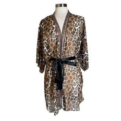 Bata kimono transparente con estampado de leopardo vintage pequeña Natori Saks Fifth Avenue para mujer Foto 1 de 4