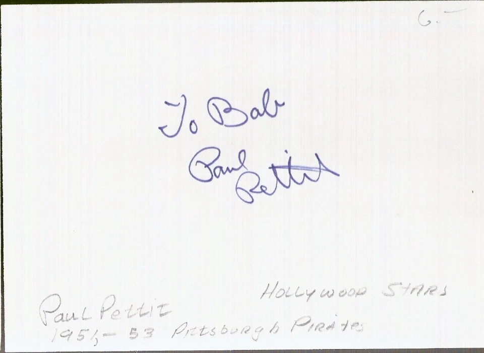 Paul Pettit Pittsburgh Pirates Bonus Baby Pitcher Autographed 3x5 Card (d 2020) - Image 1 of 1
