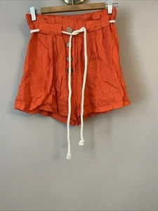 Made In Italy Orangey Red Linen Shorts - One Size (8-12) - Picture 1 of 3