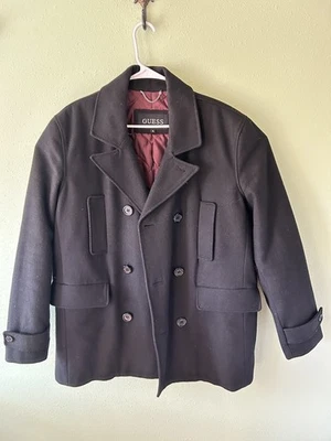 Guess Jacket Mens XL Black Wool Blend Peacoat   - Image 1 of 4