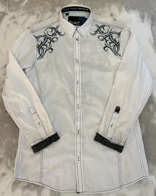 Camisa Roar XL Blanca Bordada Algodón Spandex Contraste Puño Diseñado 4 Hebillas Foto 1 de 4