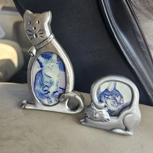 Pewter Silver Cat Picture Frames - Picture 1 of 2