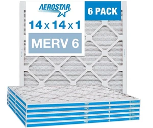 Aerostar 14x14x1 MERV 6 Pleated Air Filter, AC Furnace Air Filter, 6 Pack - Picture 1 of 1
