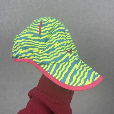 Nike Hat Cap Strapback Neon Green Pink Featherlight Dri FIT Running Striped Logo - Image 1 of 4