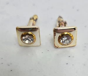 Manschettenknöpfe goldfarben Vintage MCM klar Strass Basic eckig silberfarben - Bild 1 von 7