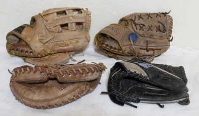 Guantes de pelota de cuero vintage de 4 piezas béisbol softbol Easton Wilson Spalding Regent Foto 1 de 4