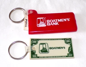 Lot 2 VTG Boatmen's Bank Rubber Keychains Promo Advertisement Pocket 100 Dollar - Picture 1 of 2