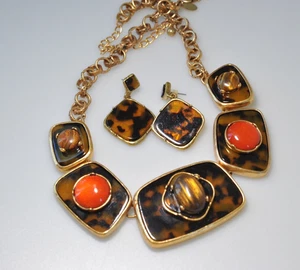 Chico's Schildpatt Ohrring Halskette Set Cabochon Super Chunky Statement HL - Bild 1 von 12