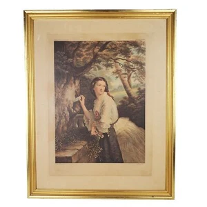 George Baxter's 1840 Print: Lovers Letter Box, The Tryst, Vintage Gilt Frame - Picture 1 of 13