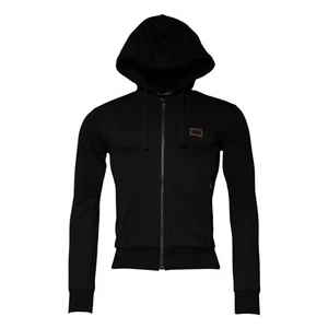 DOLCE & GABBANA Sweater Black Logo Full Zip Hooded Sweatshirt Men IT44/US34/XS - Picture 1 of 9