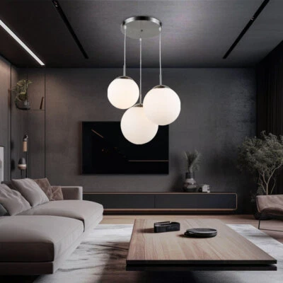 Lampada Pendente Lampada Sala Pranzo Sfera di Vetro Argento Satinato LED D 52 CM - Immagine 1 di 4