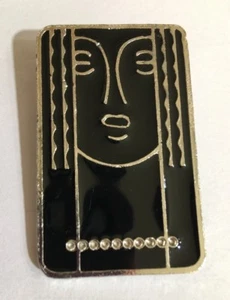 Charles of the RITZ Brooch Pin Pendant Necklace Mask Black Enamel Art Deco Face - Picture 1 of 7