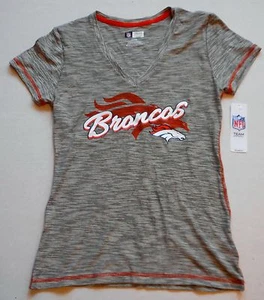 DENVER BRONCOS NFL TEAM APPAREL WOMEN'S S/S GLITTER T SHIRT S M L  GRAY NWT - Picture 1 of 2