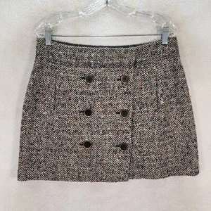 Vtg Y2K LOFT Brown Tweed Button A Line Wool Sexy Micro Mini Womens Skirt Size 8 - Picture 1 of 19