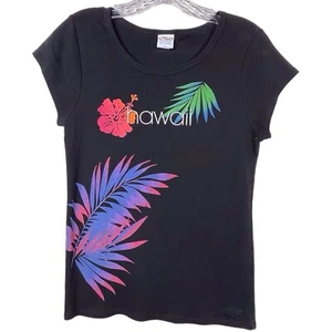 CRAZY SHIRTS Girls' Hawaii T-Shirt Tee Size Large Cap Sleeve Floral Black - Picture 1 of 15