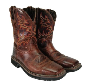 Justin Mens 12D Stampede Driller Brown Square Toe Workboots WK4681 leather - Picture 1 of 14