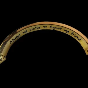 Sister Gift Bracelet Gold Cuff 2.5" Engraved Always My Sister Present Fashion - Picture 1 of 7