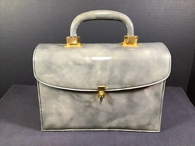 Cartera de charol vintage Meyers hecha en EE. UU. estuche rígido azul gris oscuro Foto 1 de 4