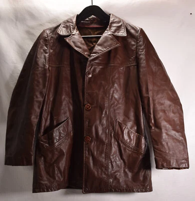 Vintage Burgundy Mens Leather Button Front Jacket Blazer M - Image 1 of 4
