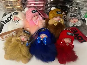 Sleeping Baby Fluffy Plush Doll Keychain - Picture 1 of 25