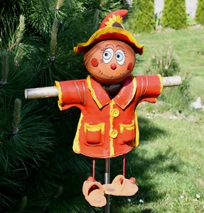 Keramik Gartenstecker Dekoration Statue Vogelscheuche H48cm Midene Handgefertigt - Bild 1 von 20