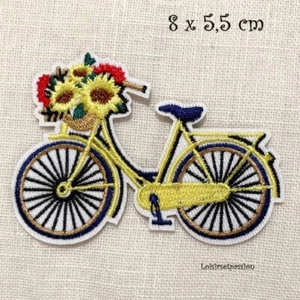 ÉCUSSON PATCH thermocollant, VÉLO BICYCLETTE, Panier Fleuri / JAUNE - 8 x 5,5 cm - Picture 1 of 1