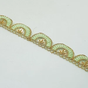2.5cm Mint Green gold scallop edge BRAID embroidered sequin ribbon trimming - Picture 1 of 1