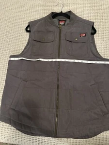 Wrangler Workwear Hooded Canvas Vest Mens Larg EGrey Zip Up Cowboy Western Lined - Picture 1 of 3