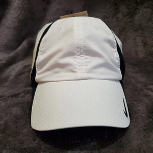 Nike DriFit White Black Golf Hat/Cap Strapback Size M/L Polyester Lightweight - Picture 1 of 9