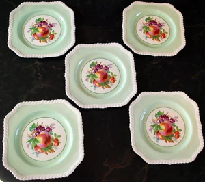 Vtg SET 5 OLD ENGLISH Johnson Bros SALAD/DESSERT PLATES Square FRUIT Mint Green - Picture 1 of 24