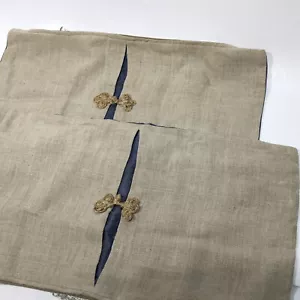 2 Pier 1 Cuscino Lancio Lino Naturale Zip 13x24 Rettangolare Blu Schienale Seta - Foto 1 di 12