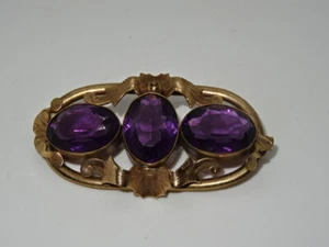 Antique Victorian Pinchbeck Gold & Amethyst Paste Stones Brooch Pin - Picture 1 of 7