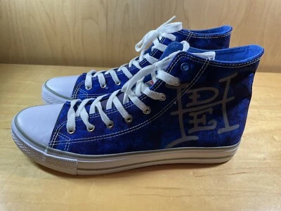Ed Hardy Men’s High Top Skateboard Canvas Shoes Size 11.5 Blue/White Lace Up NEW - Image 1 of 4