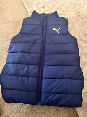 Puma Puffer Vest Jacket Youth Size M (10-12) NWOT Blue With Yellow Logo - Image 1 of 4