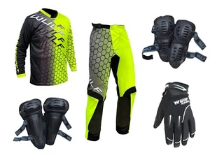 Adult MX Wulfsport 2025 CONNECT Motocross Shirt Pant Glove Pads Yellow Set #9 - Picture 1 of 4