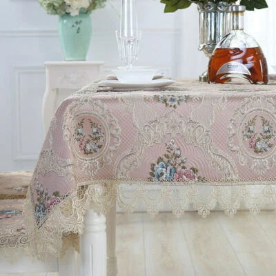 European Lace Embroidery Tablecloth Rectangle Square Blue Home Decor Table Cover - Image 1 of 4