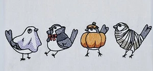 HALLOWEEN CHICKADEE BORDER MÁQUINA BORDADA HARINA SACO TOALLA - Imagen 1 de 2